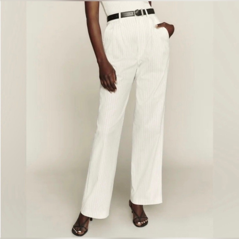 NWT REFORMATION Oren Pants Wide Leg White Pinstripe Office‎ Spring